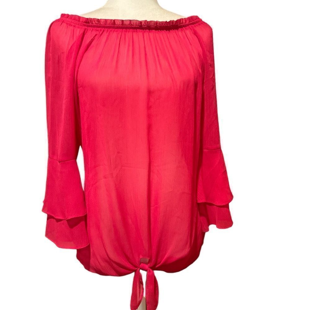 AGB Off The Shoulder Shirt Sheer See Through Size XL Bell Sleeves Bell Sleeves
